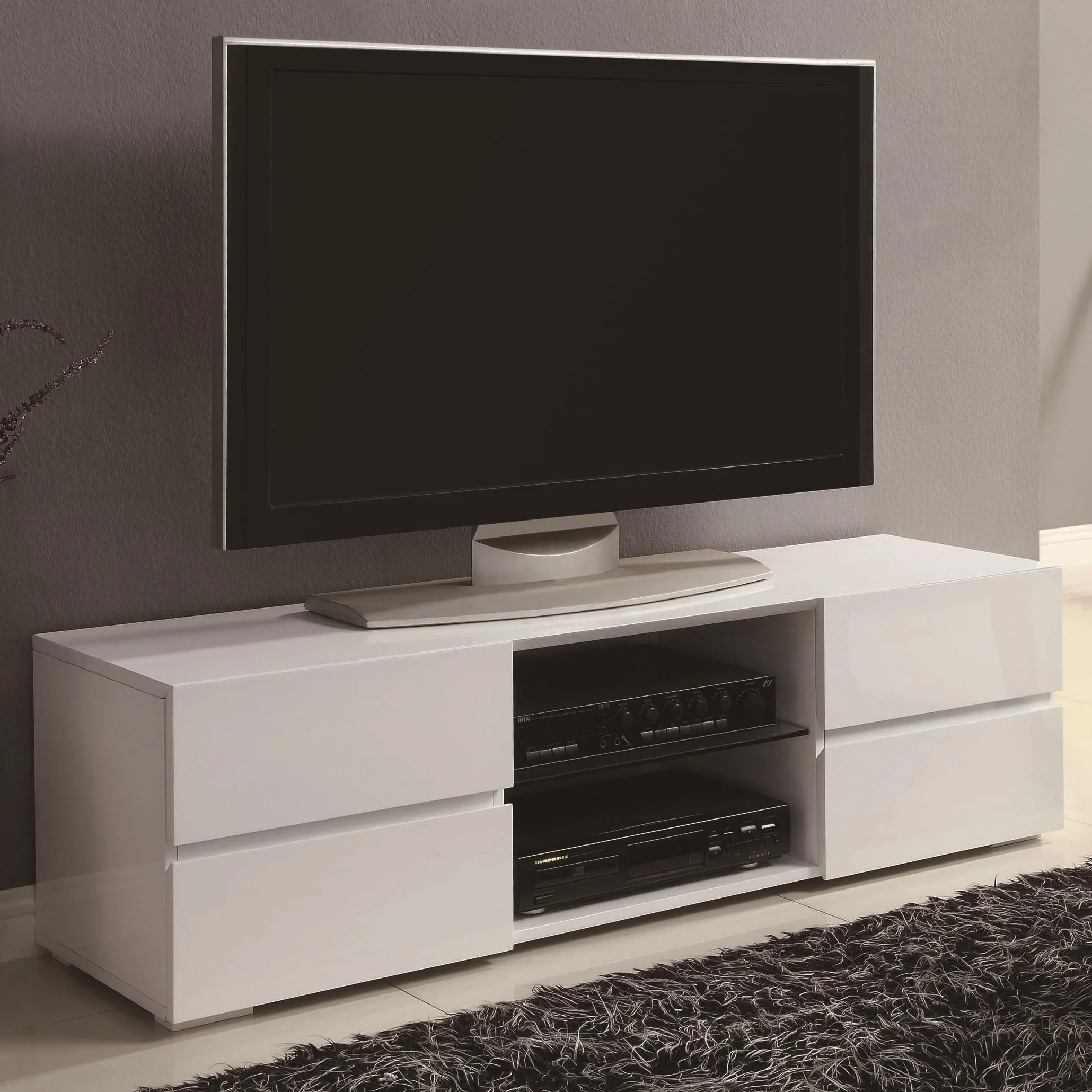 Coaster TV Stands 700825 High Gloss White TV Stand with Glass Shelf A1 Furniture & Mattress